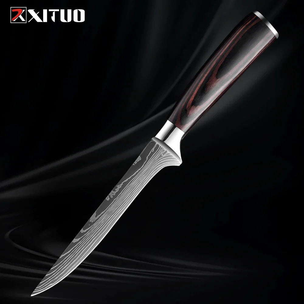 6 Inch Boning Knife, Japanese High Carbon Stainless Steel Filleting Knife Laser Pattern Chef Knife for Deboning Fish & Meat