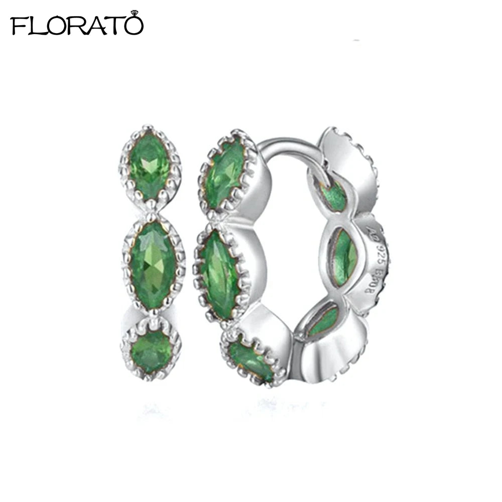 925 Sterling Silver Needle Luxury Green Earrings Trend Small Hoop Earrings for Women Fashion Puncture Jewelry Ear Accessories