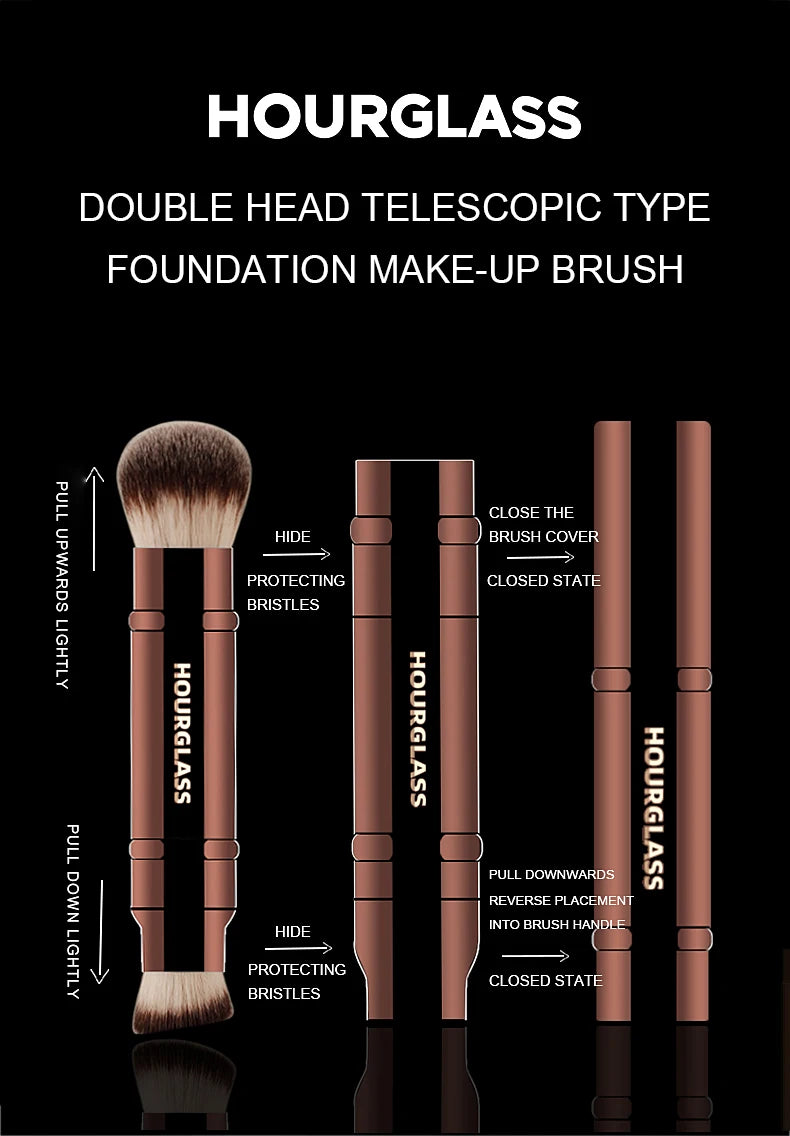 HOURGLASS 4/2 head multifunction hidden makeup brush, for powder foundation concealer eye shadow，good for travel and gift