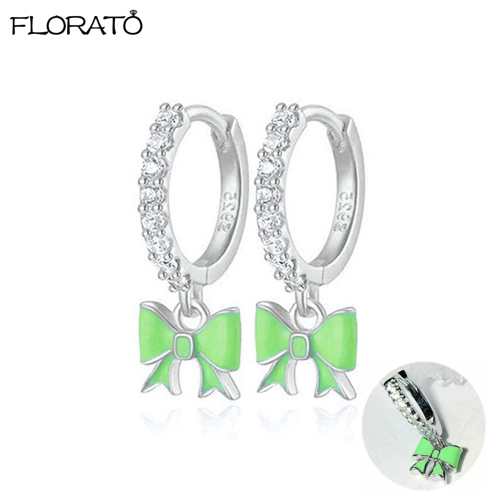 925 Sterling Silver Needle Luxury Green Earrings Trend Small Hoop Earrings for Women Fashion Puncture Jewelry Ear Accessories