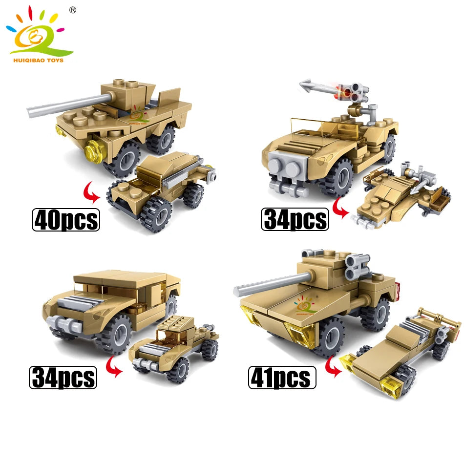 HUIQIBAO 544PCS 16in1 Military Tank Building Blocks Super Vehicle Plane Truck Car Ship Army Bricks Educational Toys For Children