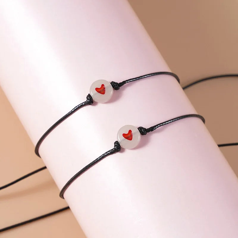 2Pcs Pinky Promise Couple Bracelets for Women Simple Cute Luminous Heart Bead Braided Bracelet Friendship Aesthetic Jewelry Gift