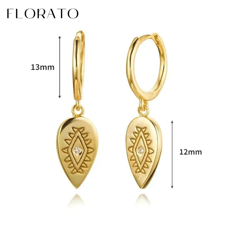 Evil Eye 925 Sterling Silver Ear Needle Exquisite Shell Zircon Retro geometric pendant earrings for women Fashion Party Jewelry