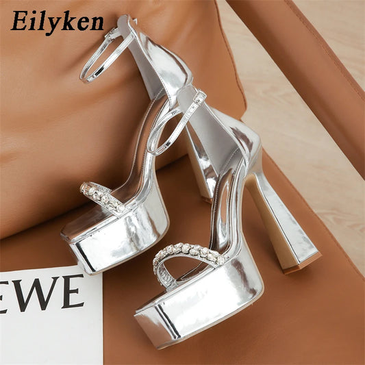 Eilyken CRYSTAL Diamond Platform Open Toe Sandals Women Street Style Party Dress Thick High Heels Ladies Shoes