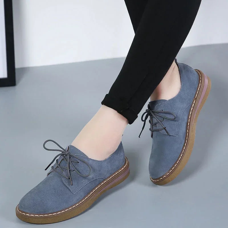 2024 Winter Women Sneakers Oxford Shoes  Flats Shoes Women Leather Suede Lace Up Boat Shoes Round Toe Flats Moccasins