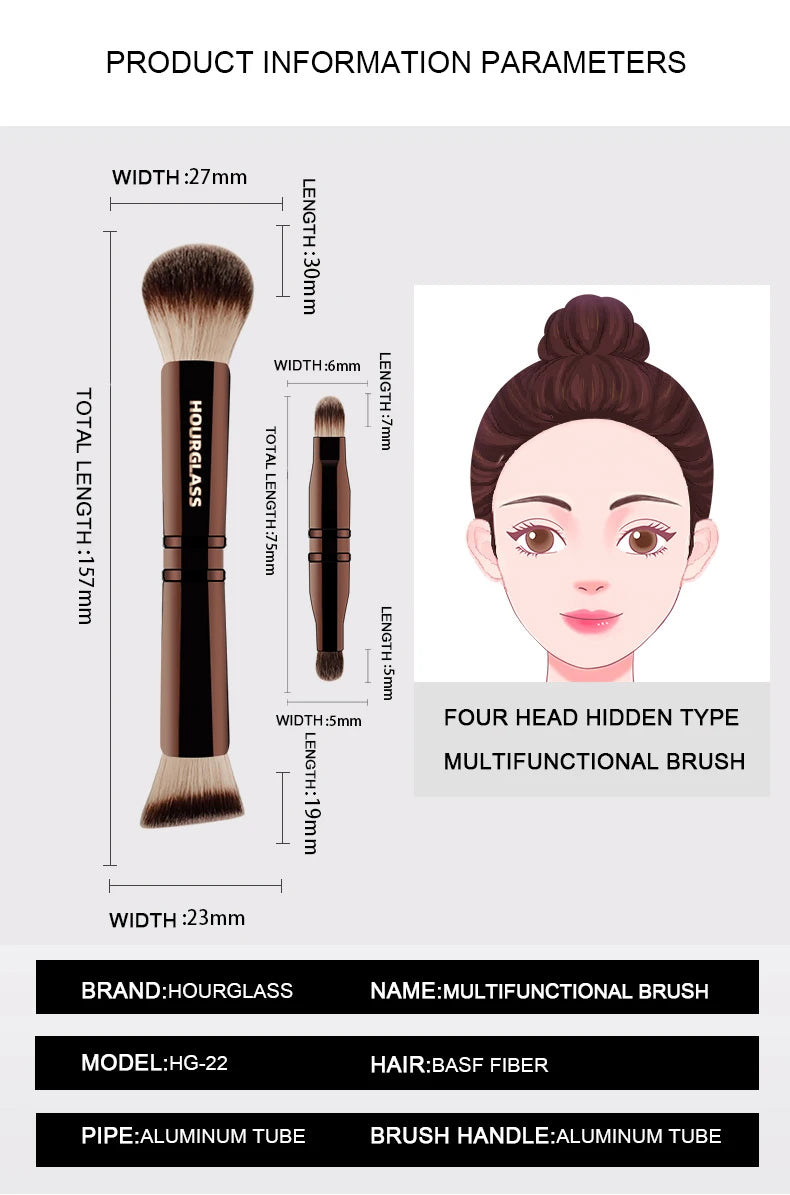 HOURGLASS 4/2 head multifunction hidden makeup brush, for powder foundation concealer eye shadow，good for travel and gift