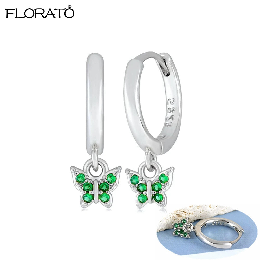 925 Sterling Silver Needle Luxury Green Earrings Trend Small Hoop Earrings for Women Fashion Puncture Jewelry Ear Accessories