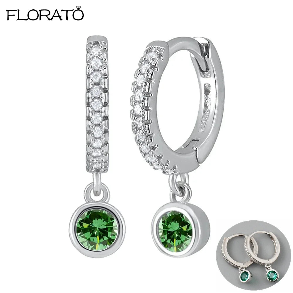 925 Sterling Silver Needle Luxury Green Earrings Trend Small Hoop Earrings for Women Fashion Puncture Jewelry Ear Accessories