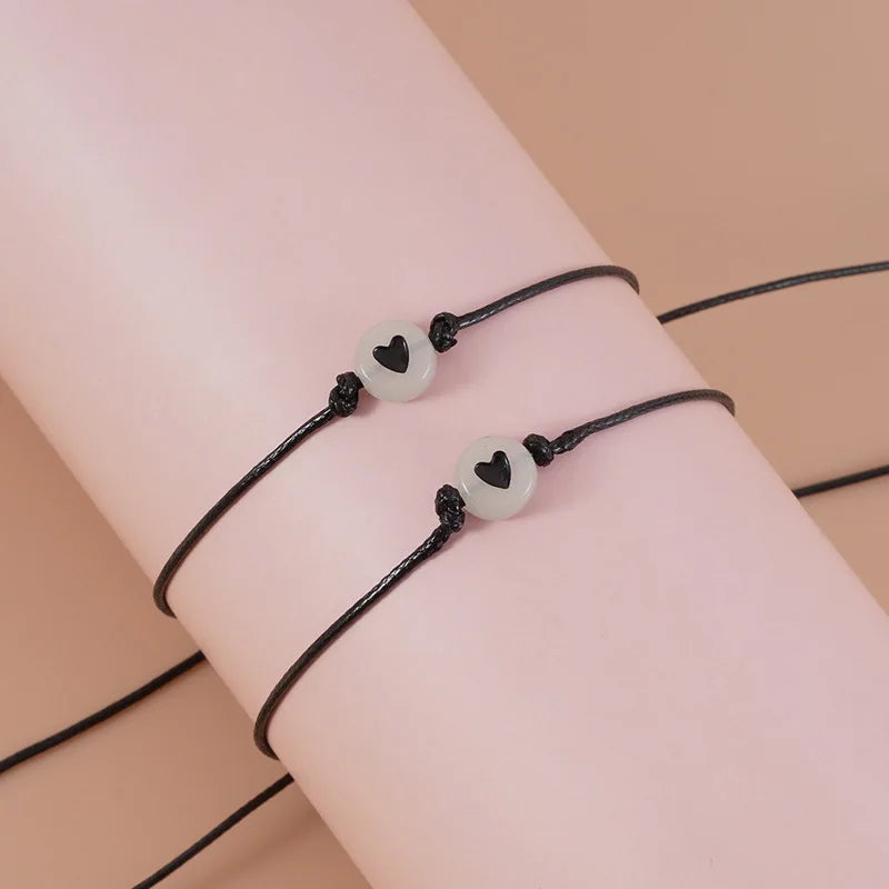 2Pcs Pinky Promise Couple Bracelets for Women Simple Cute Luminous Heart Bead Braided Bracelet Friendship Aesthetic Jewelry Gift