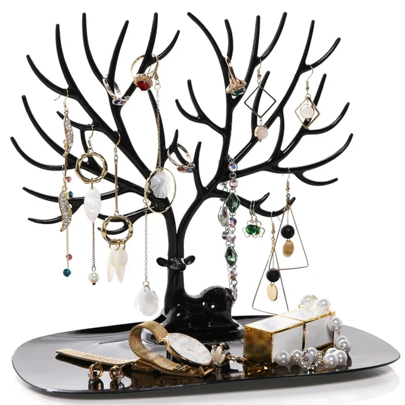 Jewelry Display Stand Tray Tree Storage Racks Earrings Necklaces Rings Jewelry Boxes Case Desktop Organizer Holder Make Up Decor