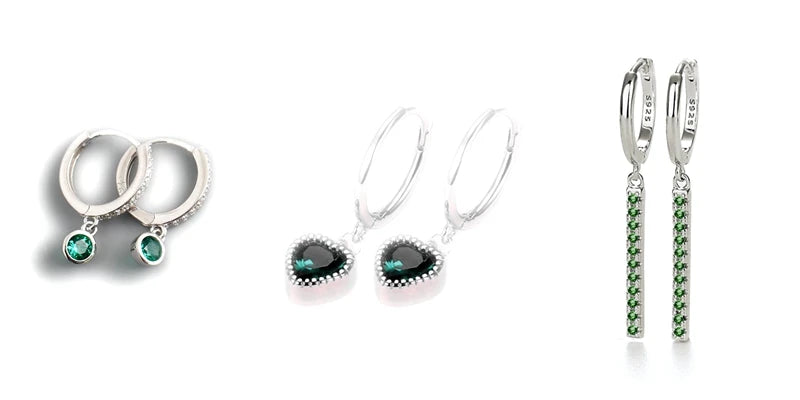 925 Sterling Silver Needle Luxury Green Earrings Trend Small Hoop Earrings for Women Fashion Puncture Jewelry Ear Accessories