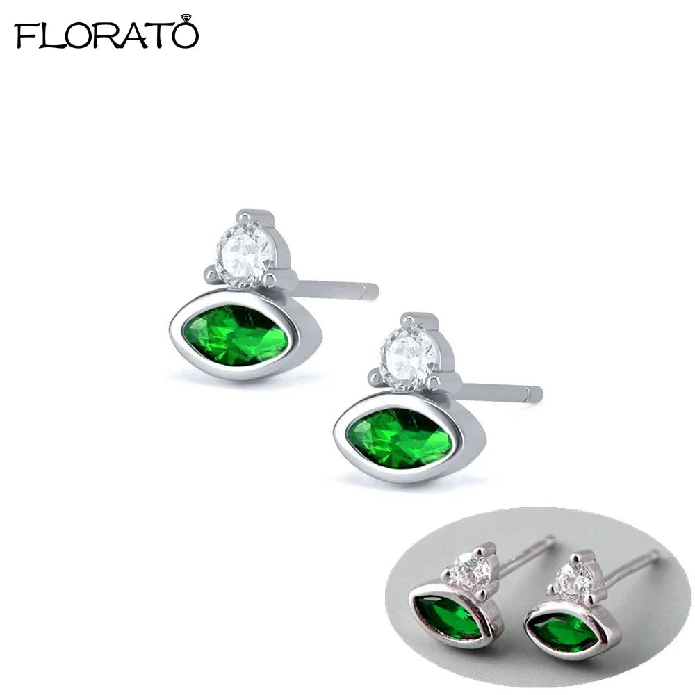 925 Sterling Silver Needle Luxury Green Earrings Trend Small Hoop Earrings for Women Fashion Puncture Jewelry Ear Accessories