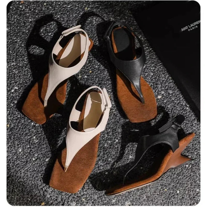 Women's Sandals Summer New High Heels Square Head Clip Toe Abnormal-shaped Sandals Casual Fashion Comfortable Sandals