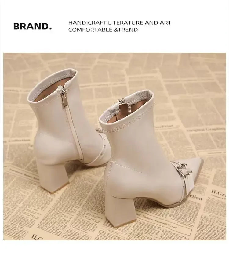 High Heels Ankle Women's Boots Pointed Toe Sexy Shoes for Women 2024 New Side Zip Classic Daily Boots Women Boots Botas