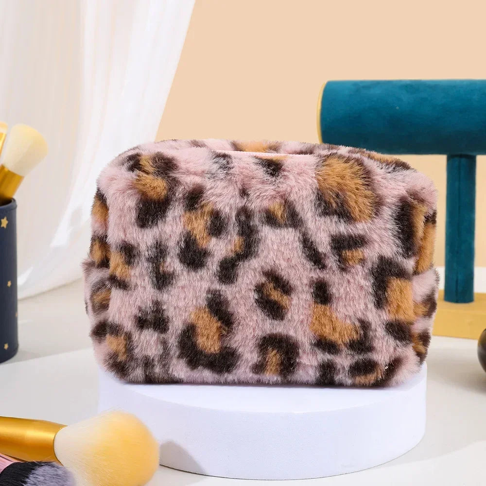 Leopard Fur Makeup Bags Soft Travel Women's Cosmetic Bag Organizer Case Lady Girls Make Up Bags Toiletry Handbags Case Kit