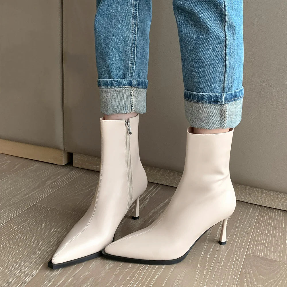 FEDONAS Thin High Heels Women Ankle Boots Pointed Toe Elegant Shoes Woman Autumn Winter Side Zipper Genuine Leather Office Lady