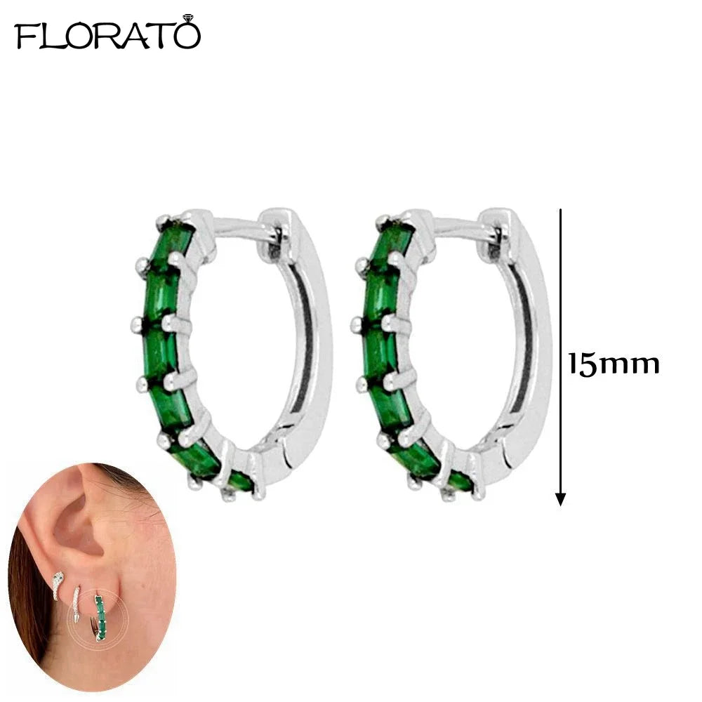 925 Sterling Silver Needle Luxury Green Earrings Trend Small Hoop Earrings for Women Fashion Puncture Jewelry Ear Accessories