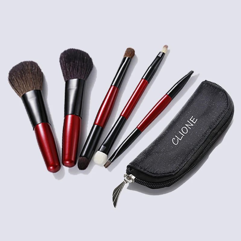 5pcs Makeup Travel Size Brush Red Short Handle Make Up Brush Kit Powder Blush Brush Set