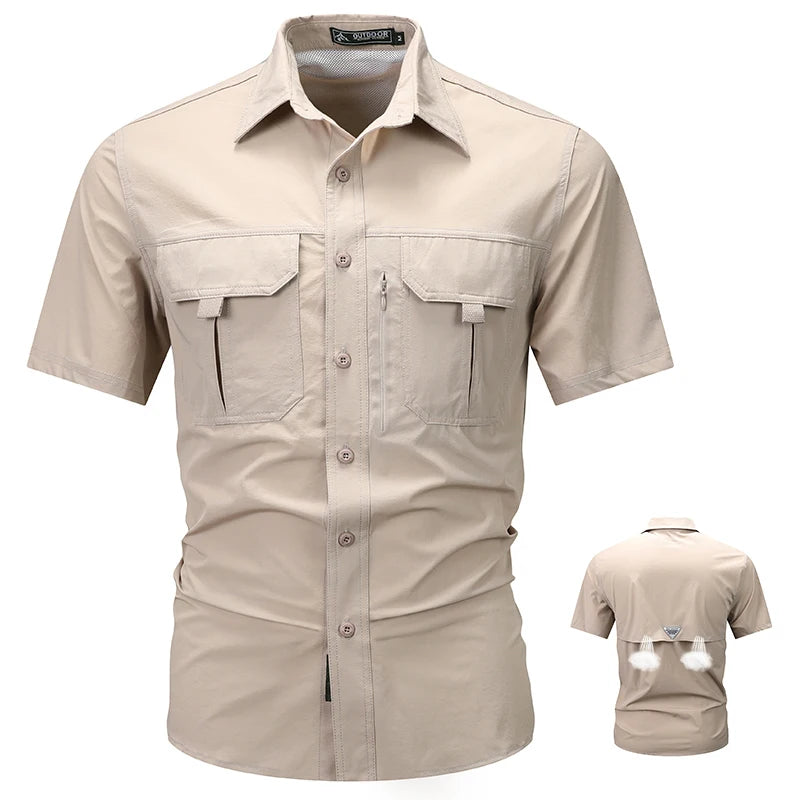 Summer Men Short Sleeve Cargo Breathable Shirt Men Casual Tactic Military Polo Shirt Men Outdoor Camp Hike Safari Work Shirt Top