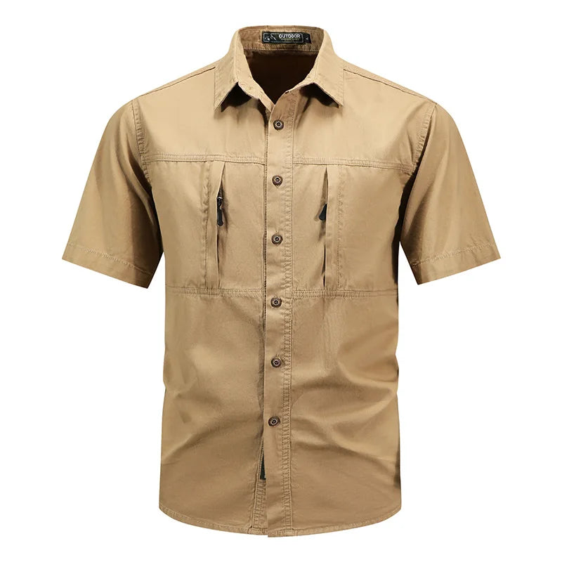 Summer Men Short Sleeve Cargo Breathable Shirt Men Casual Tactic Military Polo Shirt Men Outdoor Camp Hike Safari Work Shirt Top