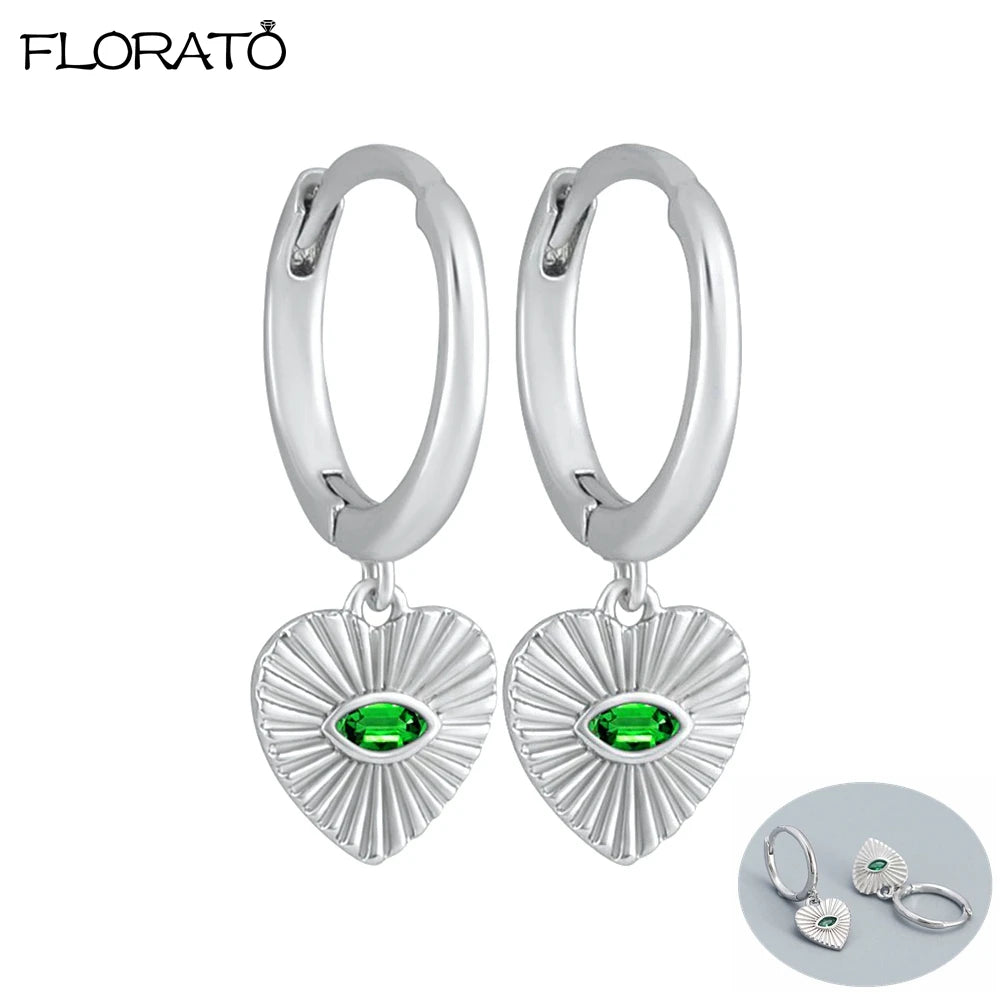 925 Sterling Silver Needle Luxury Green Earrings Trend Small Hoop Earrings for Women Fashion Puncture Jewelry Ear Accessories