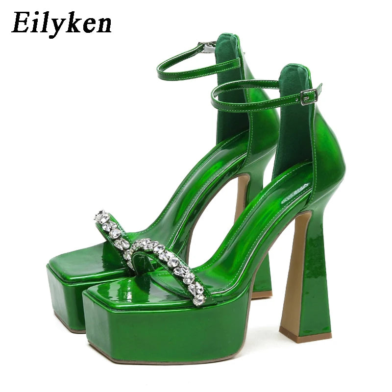 Eilyken CRYSTAL Diamond Platform Open Toe Sandals Women Street Style Party Dress Thick High Heels Ladies Shoes