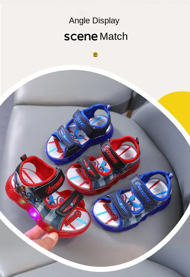 2024 Disney Marvel Boys Girls Spider-Man Princess Led Light Up Luminous Sports Sandals Summer Kids Casual Sandals Toddler Shoes