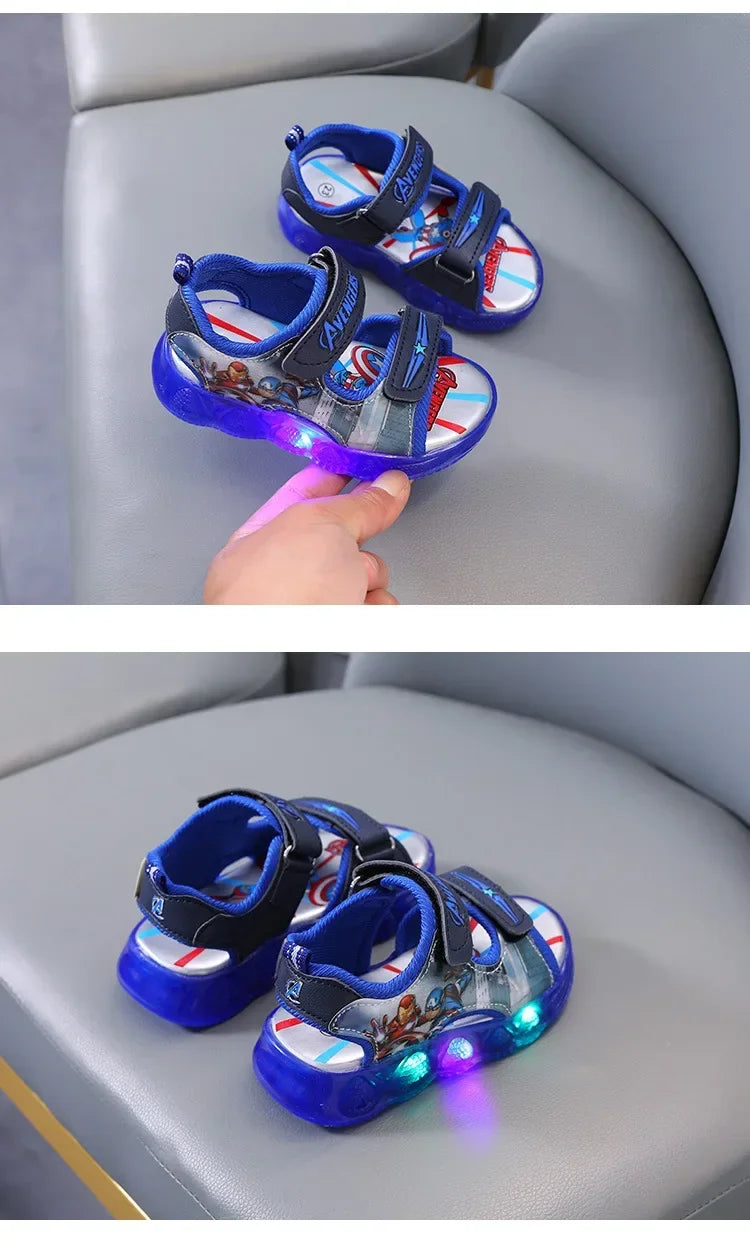 2024 Disney Marvel Boys Girls Spider-Man Princess Led Light Up Luminous Sports Sandals Summer Kids Casual Sandals Toddler Shoes