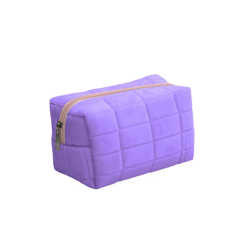 Solid Color Cosmetic Bag for Women Cute Plush Makeup Bag Zipper Travel Make Up Toiletry Bag Washing Pouch Plush Pencil Pouch