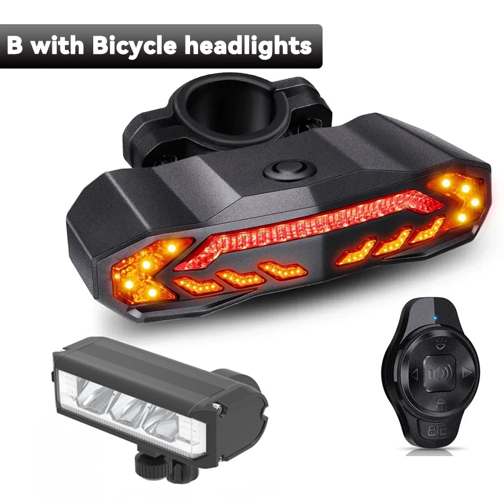 Camluxy Rechargeable Bike Light Front and Rear Set for Night Riding Ultra Bright Bicycle Headlight Turn Signals with Bike Alarm