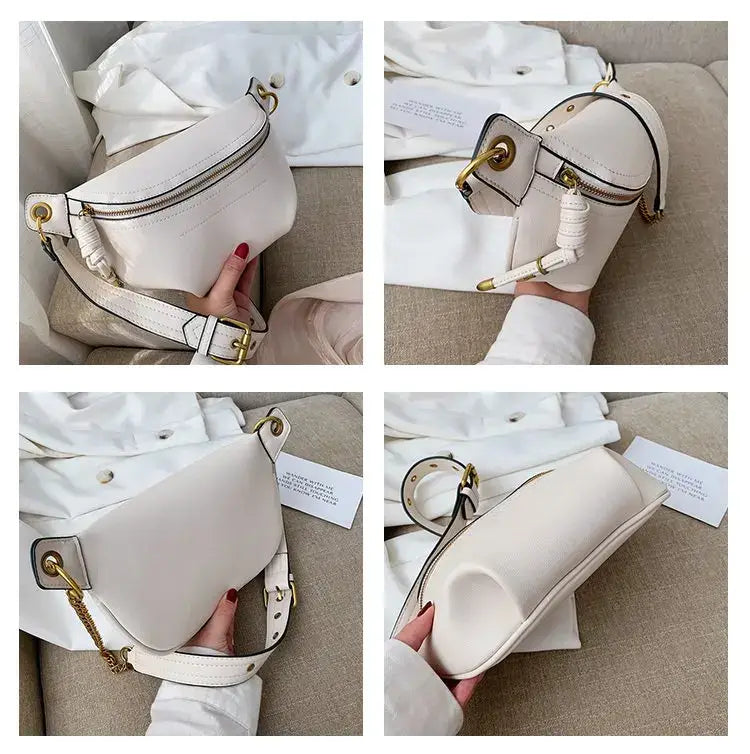 100% Genuine Leather Women Waist Bags Luxury Famous Brand Shoulder Bag Chain Belt Crossbody Female Bag Bolsa Feminina