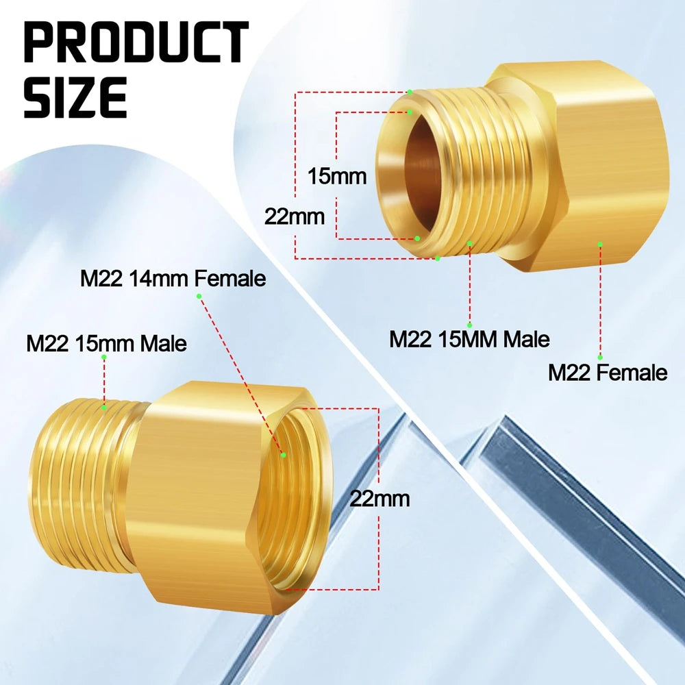 Pressure Washer Coupler Adapter M22 Female to M22 15mm /14mm Male Fitting for Hex Nipple Coupling Power Washer Hose 4500 PSI