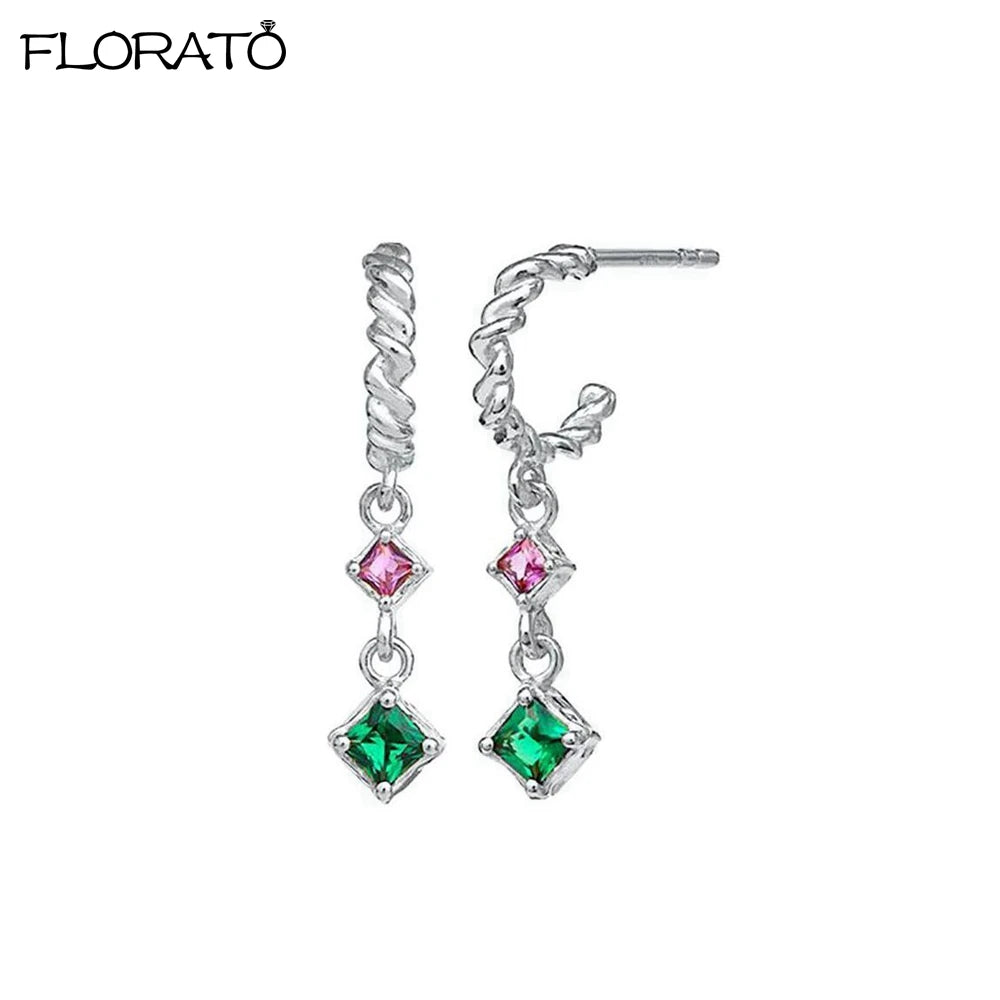 925 Sterling Silver Needle Luxury Green Earrings Trend Small Hoop Earrings for Women Fashion Puncture Jewelry Ear Accessories