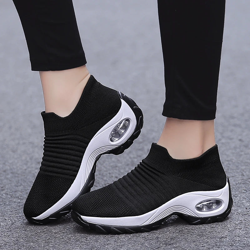 Women Walking Shoes Sock Slip on Mesh Platform Air Cushion Athletic Designer Sneakers for Women Tenis De Luxo Feminino