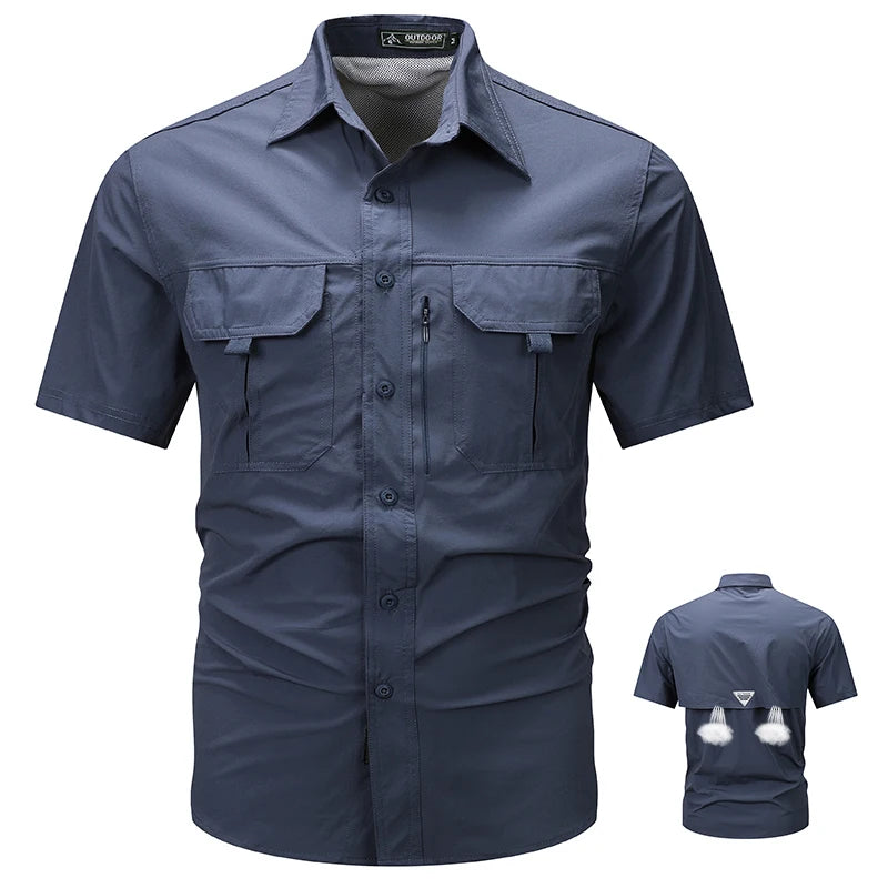 Summer Men Short Sleeve Cargo Breathable Shirt Men Casual Tactic Military Polo Shirt Men Outdoor Camp Hike Safari Work Shirt Top