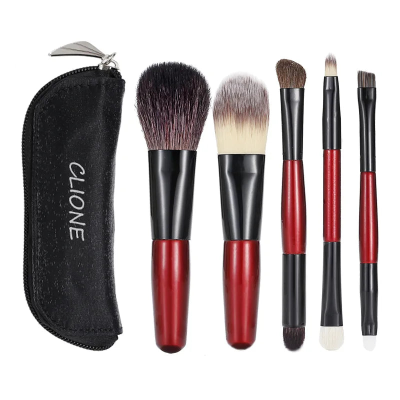 5pcs Makeup Travel Size Brush Red Short Handle Make Up Brush Kit Powder Blush Brush Set