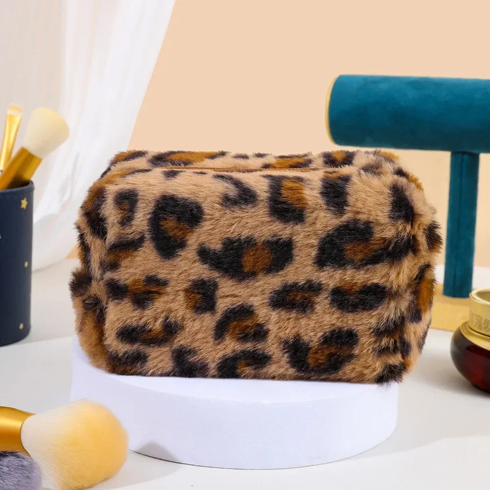 Leopard Fur Makeup Bags Soft Travel Women's Cosmetic Bag Organizer Case Lady Girls Make Up Bags Toiletry Handbags Case Kit