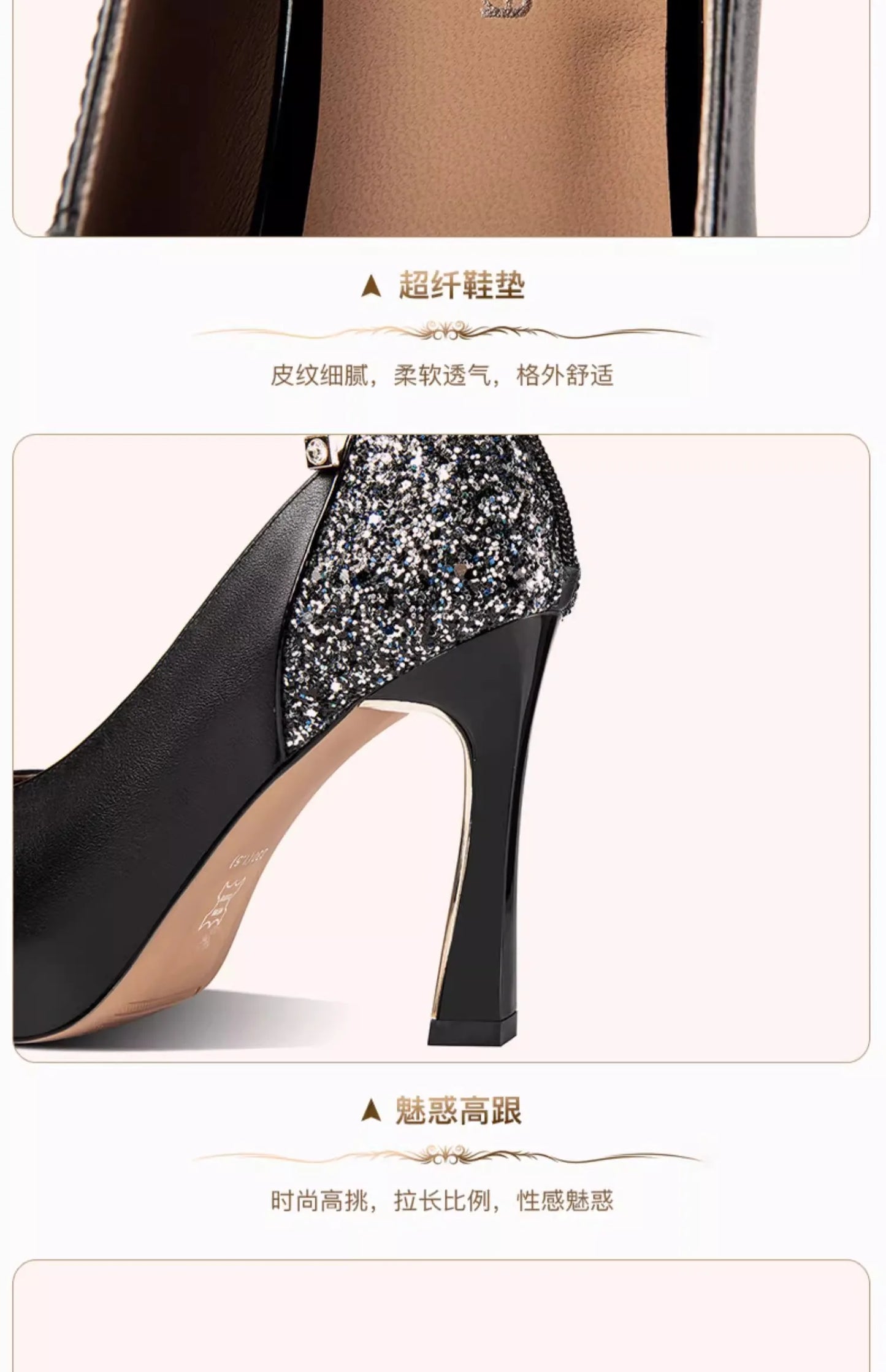 Rhine-diamond single shoes 2024 spring new black leather shoes waterproof platform high heels 10cm large size women shoes 34-43