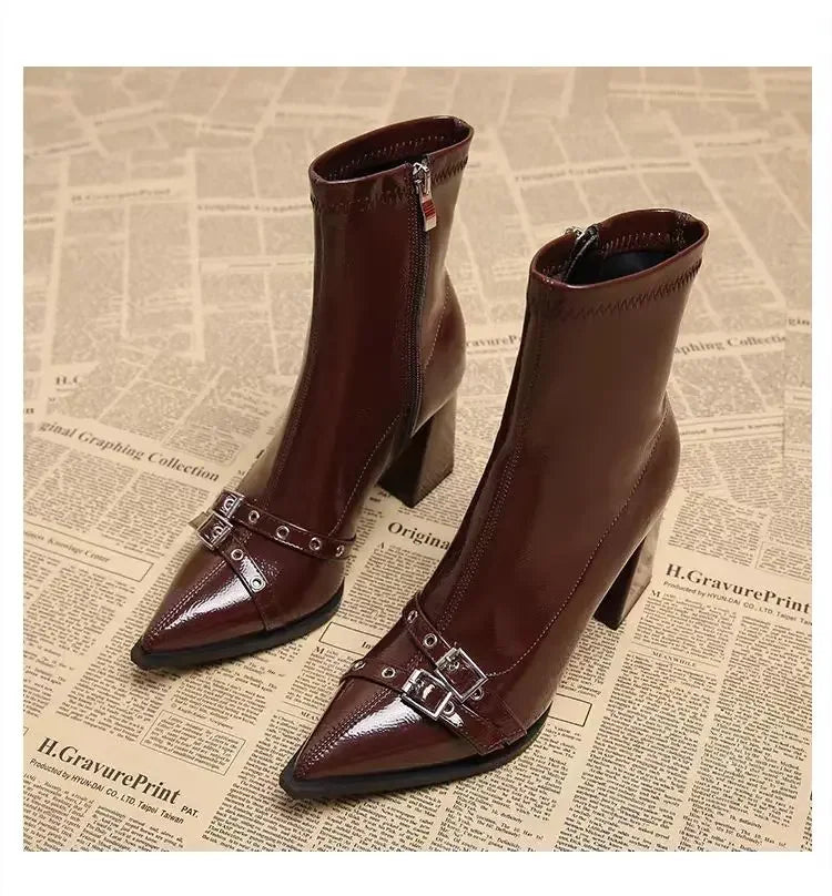 High Heels Ankle Women's Boots Pointed Toe Sexy Shoes for Women 2024 New Side Zip Classic Daily Boots Women Boots Botas