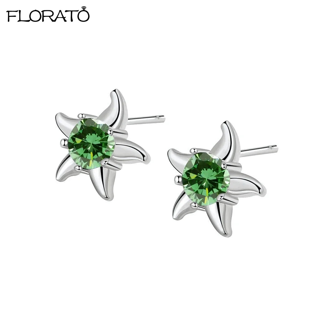 925 Sterling Silver Needle Luxury Green Earrings Trend Small Hoop Earrings for Women Fashion Puncture Jewelry Ear Accessories