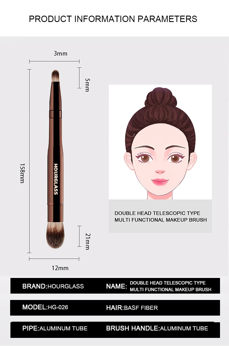 HOURGLASS 4/2 head multifunction hidden makeup brush, for powder foundation concealer eye shadow，good for travel and gift