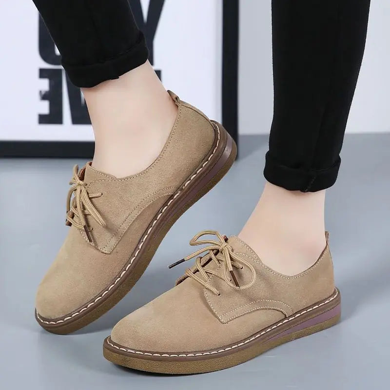 2024 Winter Women Sneakers Oxford Shoes  Flats Shoes Women Leather Suede Lace Up Boat Shoes Round Toe Flats Moccasins