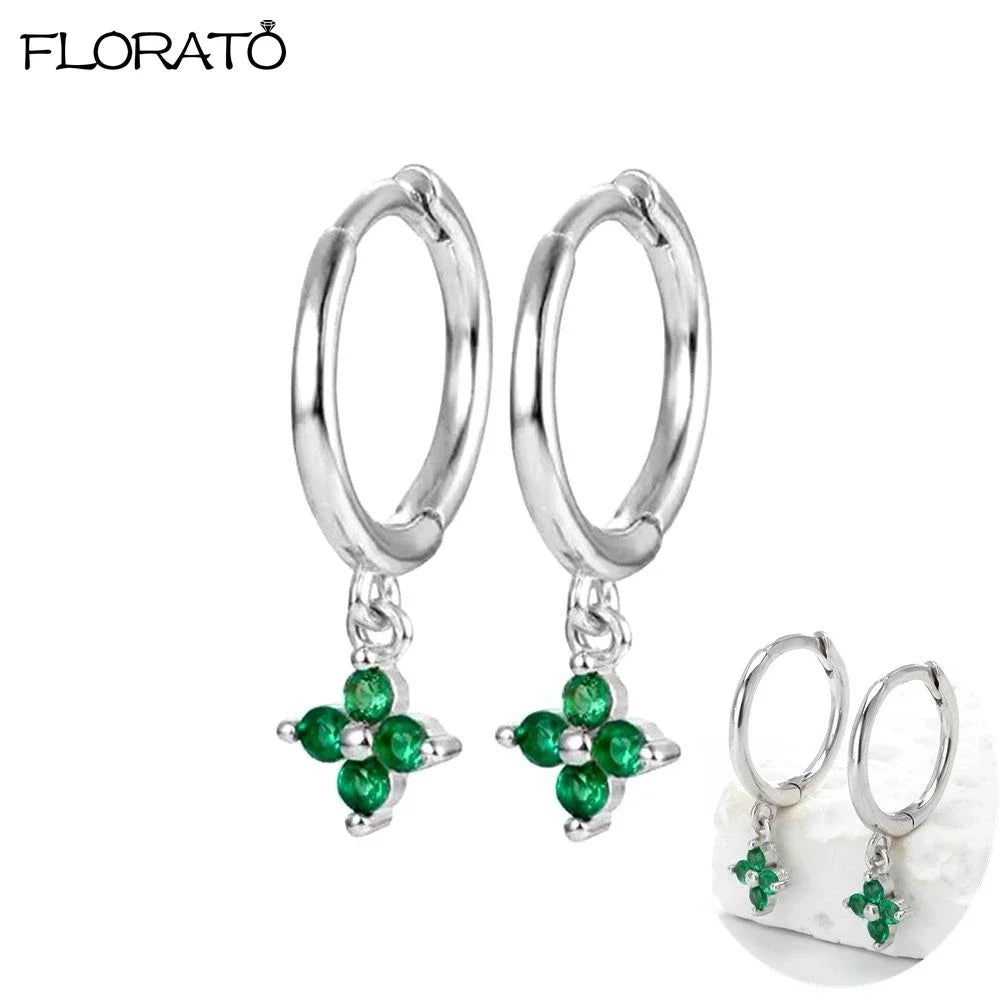 925 Sterling Silver Needle Luxury Green Earrings Trend Small Hoop Earrings for Women Fashion Puncture Jewelry Ear Accessories