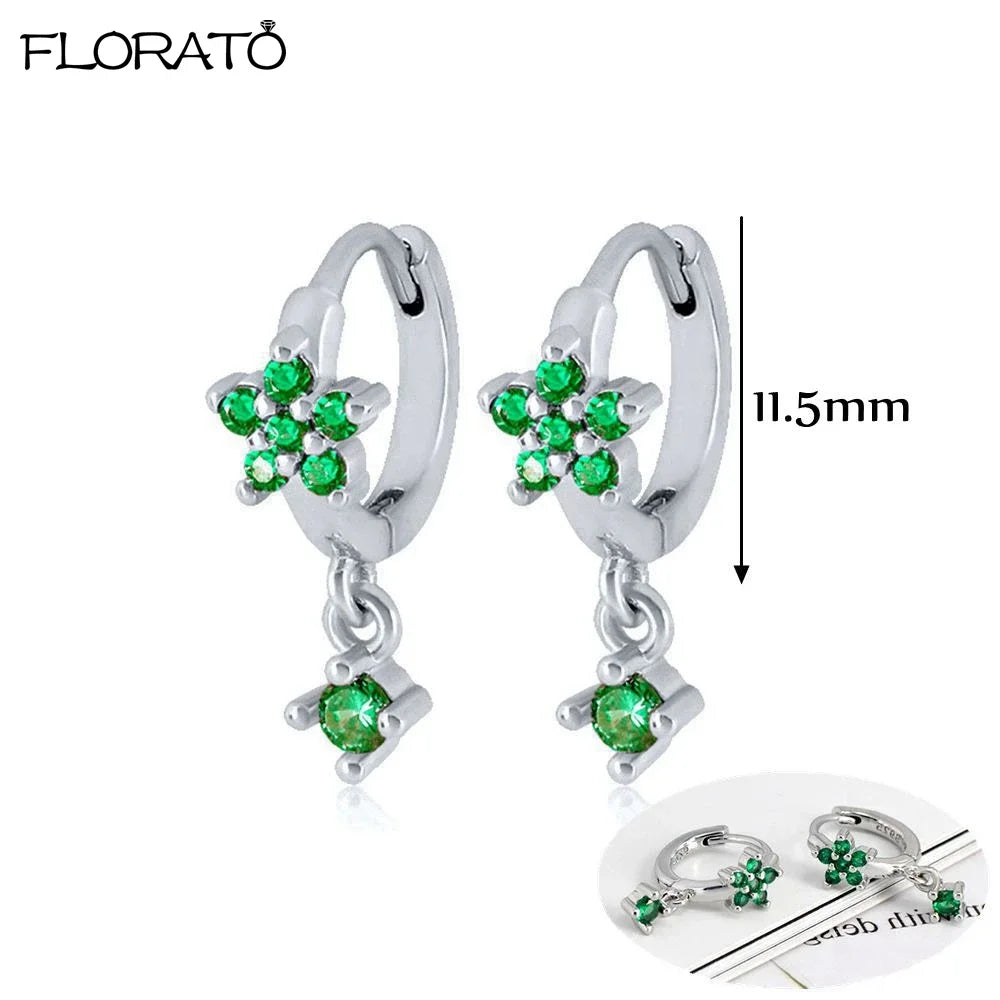 925 Sterling Silver Needle Luxury Green Earrings Trend Small Hoop Earrings for Women Fashion Puncture Jewelry Ear Accessories