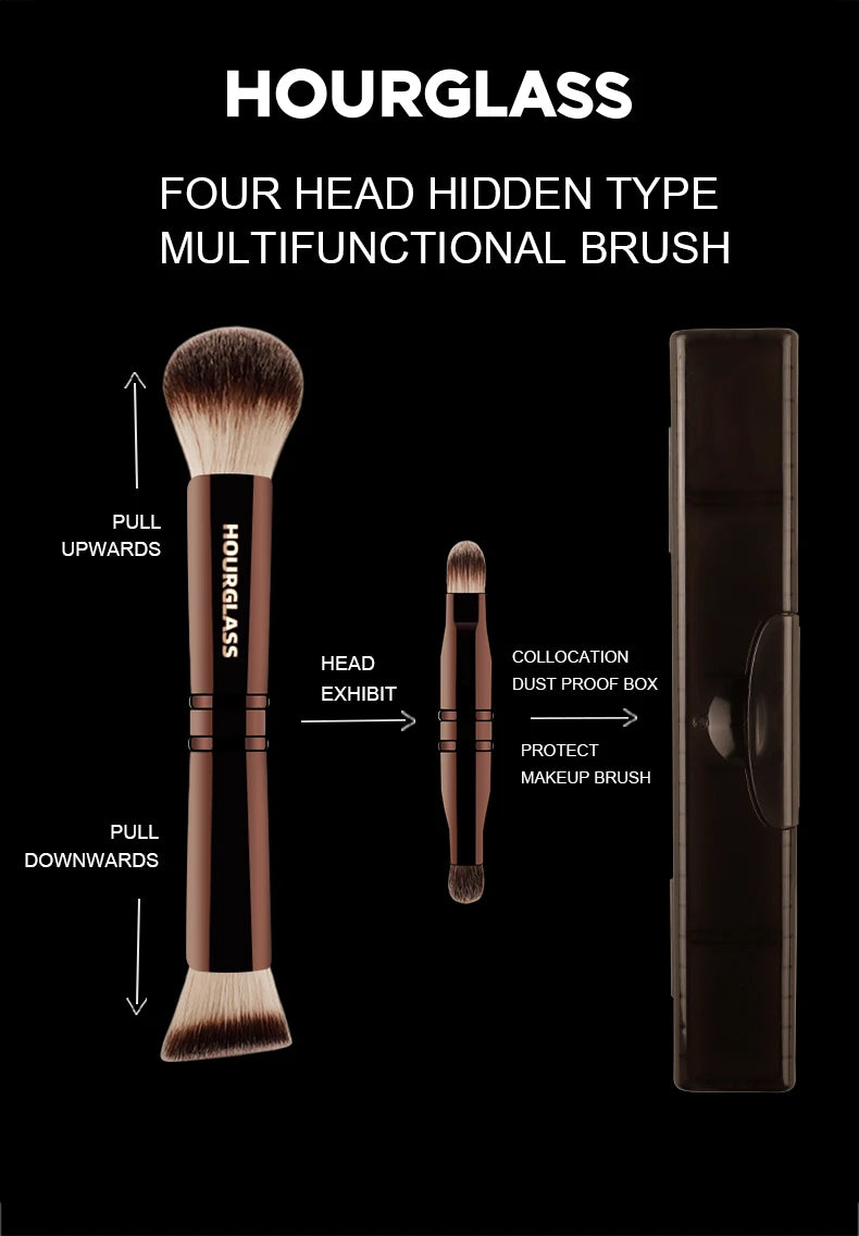 HOURGLASS 4/2 head multifunction hidden makeup brush, for powder foundation concealer eye shadow，good for travel and gift