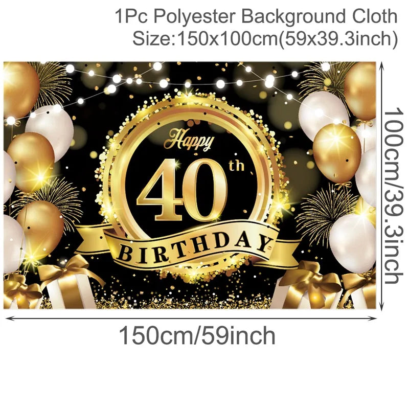 Happy 40th Birthday 40 40th Birthday Party Decorations 40 Years Old Birthday Man Birthday Table Runner Banner Door Curtain Decor