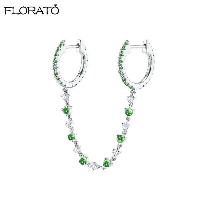 925 Sterling Silver Needle Luxury Green Earrings Trend Small Hoop Earrings for Women Fashion Puncture Jewelry Ear Accessories