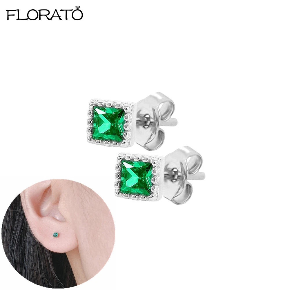 925 Sterling Silver Needle Luxury Green Earrings Trend Small Hoop Earrings for Women Fashion Puncture Jewelry Ear Accessories