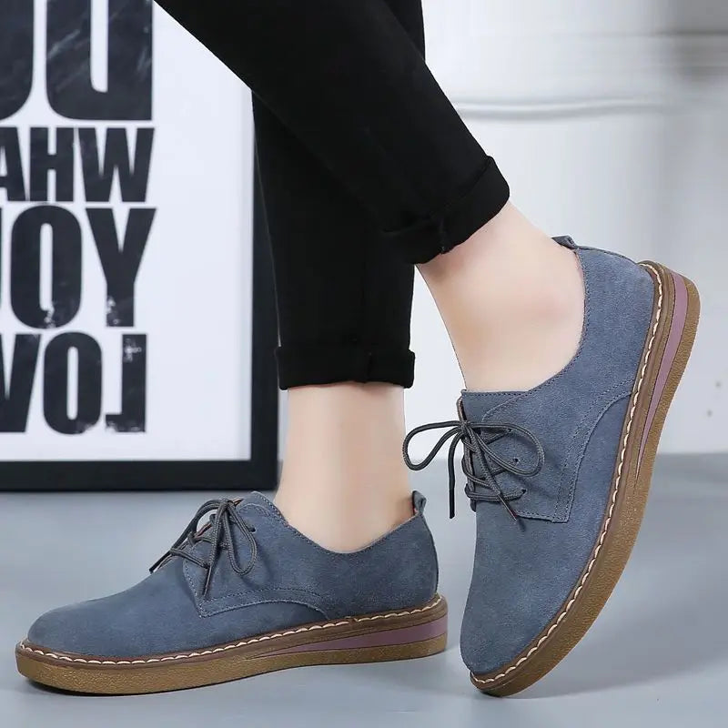 2024 Winter Women Sneakers Oxford Shoes  Flats Shoes Women Leather Suede Lace Up Boat Shoes Round Toe Flats Moccasins