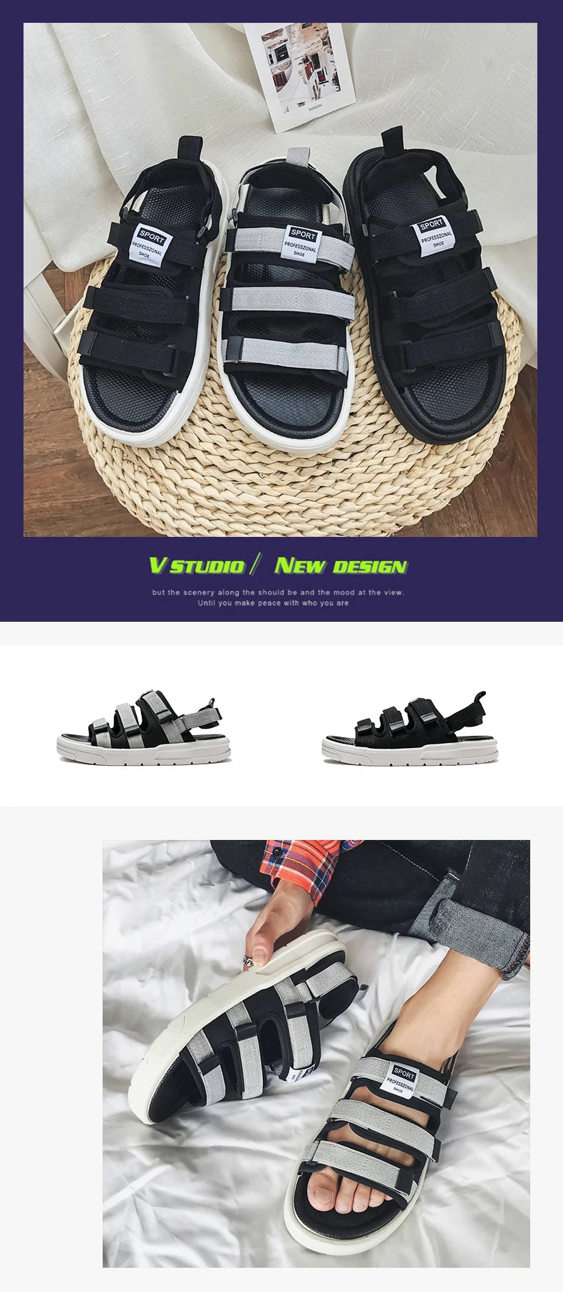 Summer Men's Sandals 2024 New Sandals Slippers Non-slip Waterproof Wading Shoes Beach Flip-flops Soft-soled Slippers Men's Shoes